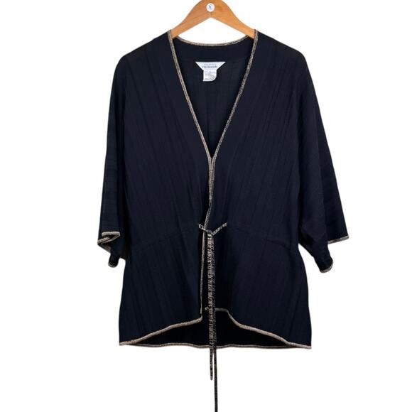 Exclusivley Misook Black Textured Knit Gold Trim Layering Cardigan Sweater - Picture 4 of 11
